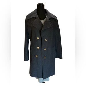 NWOT- Women's Liz Claiborne black Wool Blend Dbl Button Pocketed Coat La…